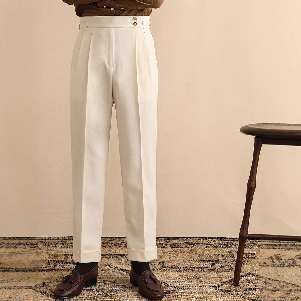 Men’s High Waist Straight Trousers for Classic Old Money Elegance