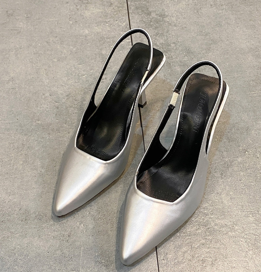 Women's Stiletto Pointed White Back Strap Shoes Slim-fit Strap High Heels