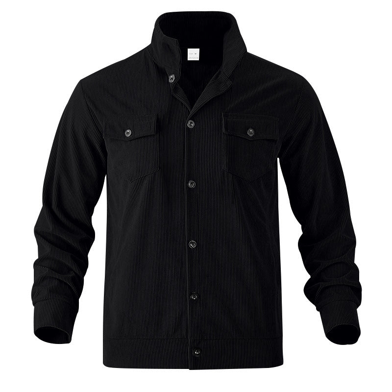 Men's Corduroy Stand Collar Jacket with Multi Pockets and Casual Style