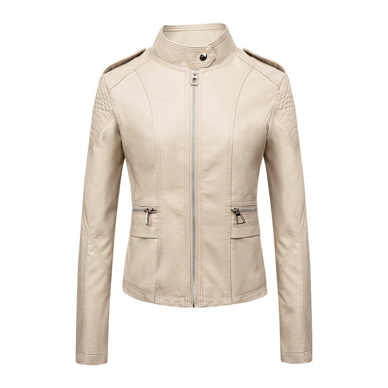 Gooseberry Women's Slim-fit Leather Jacket | Motorcycle Style PU leather Winter Zipper Coat