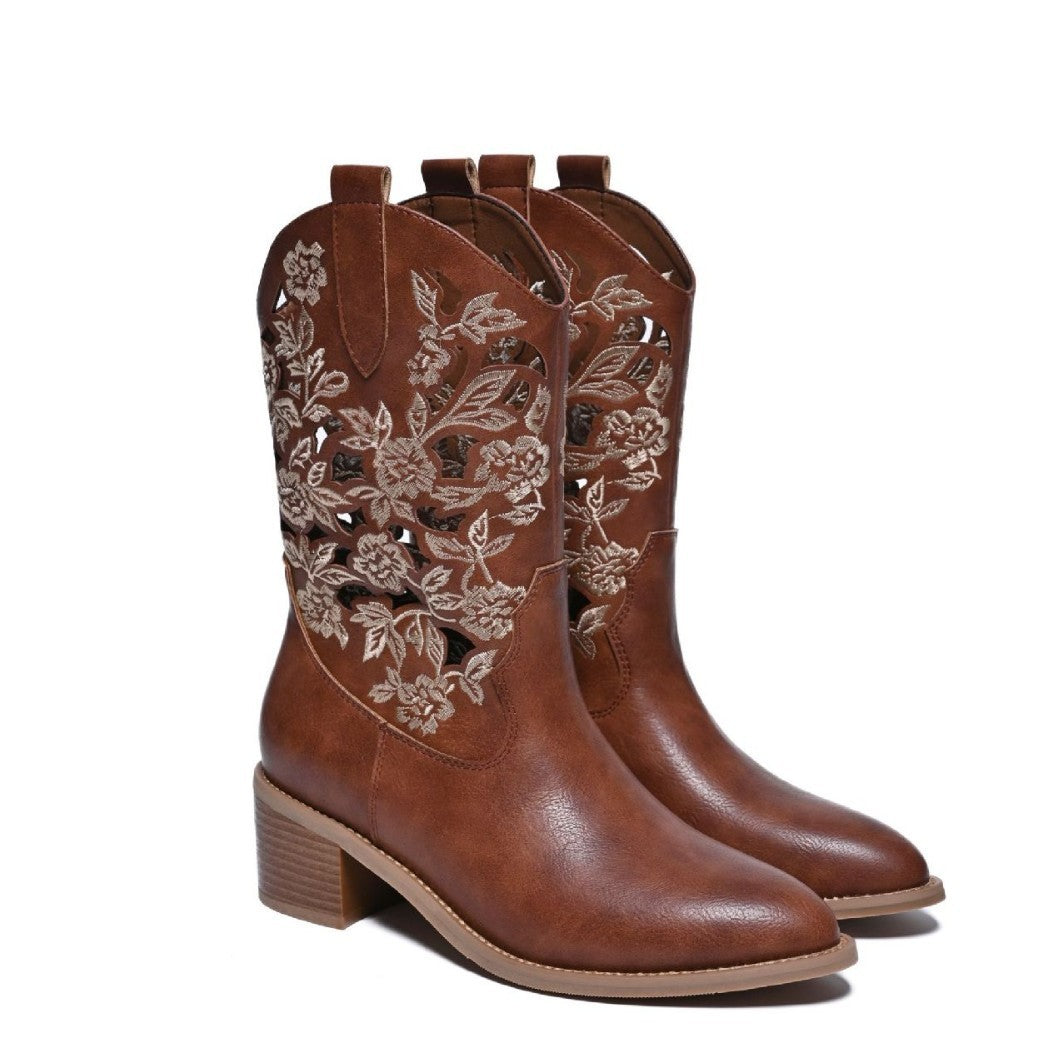 Women's Ankle Boots | Chunky Leather Cowboy Boot