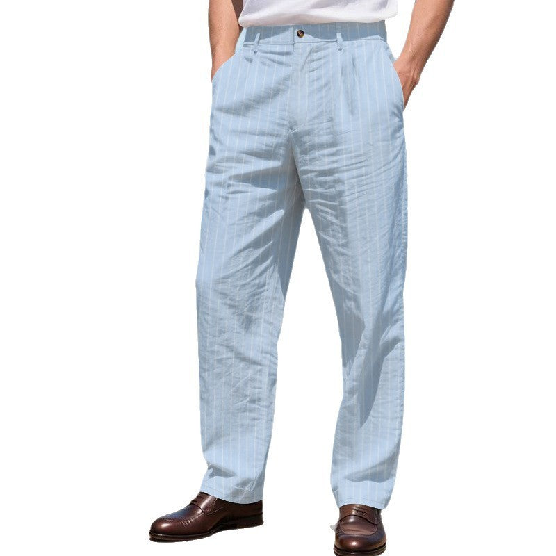 Men’s Striped Cotton Linen Trousers for Cool Casual Comfort