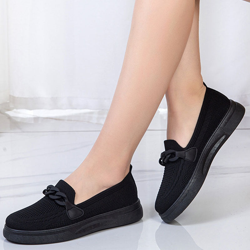 Womens Chain Slip On Flats | Round Toe Comfortable Shoes