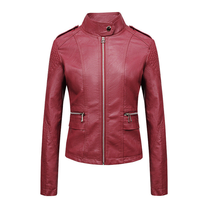 Gooseberry Women's Slim-fit Leather Jacket | Motorcycle Style PU leather Winter Zipper Coat